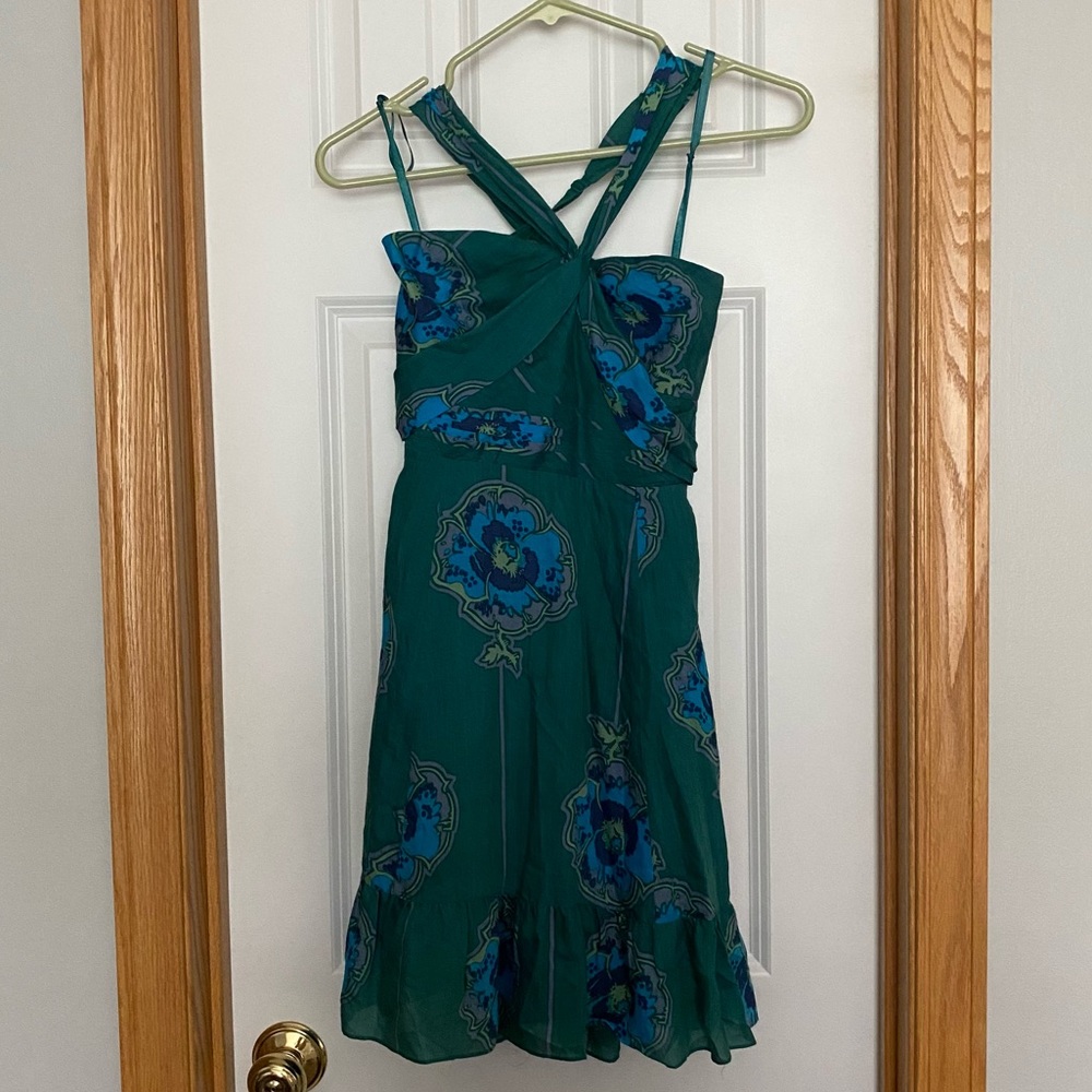 Free People Silk Blend Green Floral Halter Dress Size 0